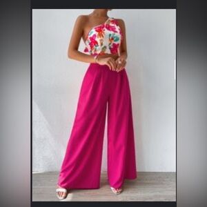 SHEIN Hot Pink Wide-Leg Trousers.